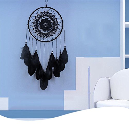 HuaYang Handgefertigt Feder Spitze Traumfänger Netz Hängend Deko Schwarz - 7
