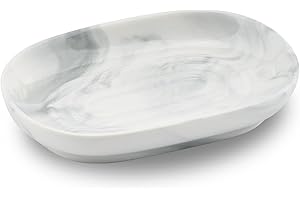 YoHyien Ceramic Soap Dish, Non-Slip Soap Dish Marble, Soap Dish Sink, Soap Holder, Soap Plate for Bathroom, Shower and Kitchen (Grey)