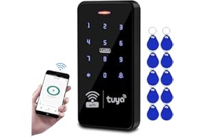 QTTYELOK Teclado de Control de Acceso WiFi Tuya RFID 125KHz 13,56 MHz Sistema de Control de Acceso Táctil Impermeable, Aplicación Inteligente Desbloquea Remotamente + llavero 10pcs