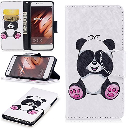 Huawei P10 Case,Huawei P10 Case Leather ,Huawei P10 Case Wallet -COZY HUT Colorful Painting PU Leather Notebook Design Flip Cover Folio Inlaid Inner Soft TPU Case with [Card Slot] [Built Stand] [Magnetic Closure][Wallet Function] Protective Skin Durable Case for Huawei P10 Model - Giant panda