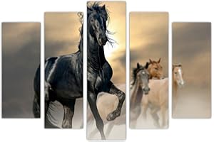 AREDE Set di 5 Stampe da Parete Quadri Moderni Decorazioni da Muro per Casa Soggiorno Camera da Letto e Cucina Cavallo nero| 120 x 80 cm | Pronto da appendere