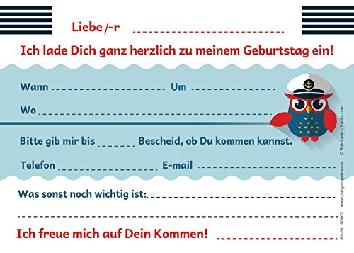 12 Einladungskarten zum Kindergeburtstag Piraten Party/ Einladungen zum Geburtstag „Eulen-Piraten“ für Jungen und Mädchen - 2