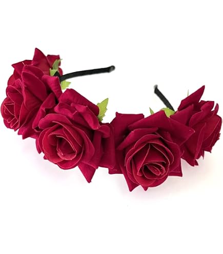 Couronne Fleur Rouge Halloween + Autocollants Strass Visage - Déguisement Fête, Carnaval, Festival