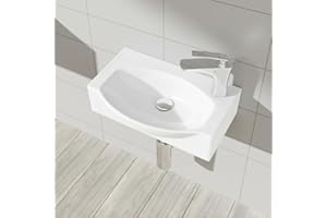 DB DUROVIN BATHROOMS Durovin Bathrooms Compact Ceramic Sink - Wall Hung or Countertop - D Shape Cloakroom Hand Washing Basin - One Right Corner Tap Hole 405 x 280 x 110mm (WxDxH)