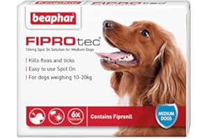 Beaphar® FIPROtec® Kill Flea Ticks Spot On Drop Treatment Protection for Small Medium Large XL Dogs Puppies (6 Treatments, Dog (Medium 10-20kg))