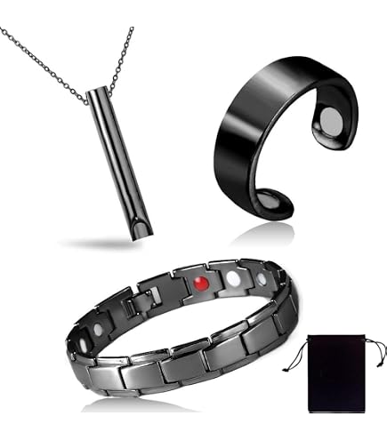 Vicmag Braccialetto magnetico per drenaggio linfatico, da uomo, in acciaio al titanio, con strumento di regolazione e confezione regalo (linea blu