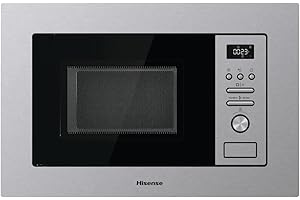 Hisense BIM320G41X - Microonde integrabile, 1000 W, 20 l, altezza 38,8 cm x larghezza 59,5 cm, colore inox, 5 livelli di potenza, 15 programmi preimpostati, Grill Combo, Scongelare per tempo o peso