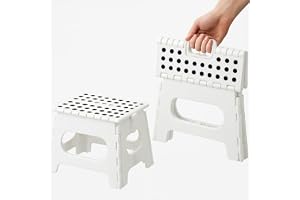 AMERTEER Folding Step Stool For Kids | Stepping Stool | 11 Inches Wide And 8 Inches Tall Foldable Step Stool Holds Up To 300 Lbs | Plastic Collapsible Step Stool For Bathroom, Garden & Kitchen (White)
