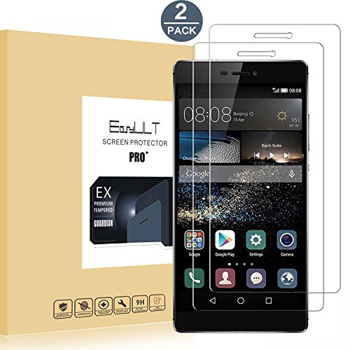 EasyULT  2 Pack  Huawei P8 protector de pantalla  Protector de Pantalla de vidrio templado para Huawei P8  Transparente Dureza de Grado 9H  Espesor 0 26 mm  2 5D Round Edge 