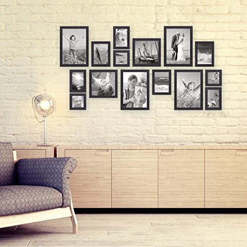 15er Set Bilderrahmen Modern Schwarz Massivholz 10×15 bis 20×30 cm inklusive Zubehör zur Gestaltung einer Collage / Bildergalerie - 2
