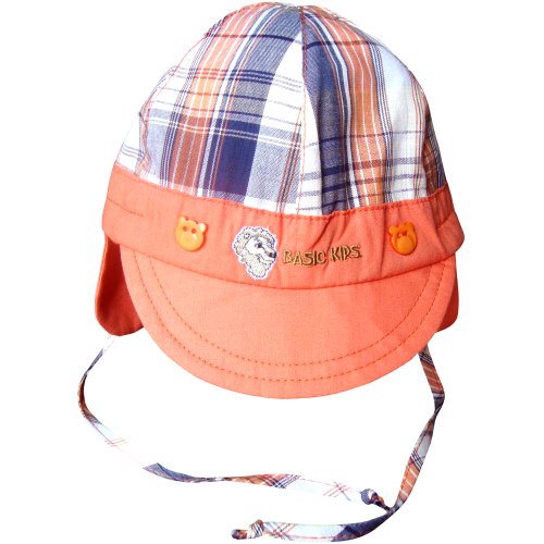 Baby Boys Checkered Summer Sun Hat Cap with Ear Flaps (New Born (42cm), Orange)