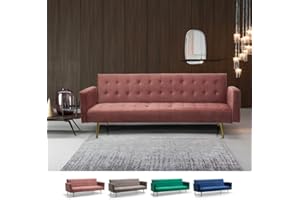 Produce Shop Divano letto moderno clic clac 3 posti in velluto gambe dorate Caullae - Rosa