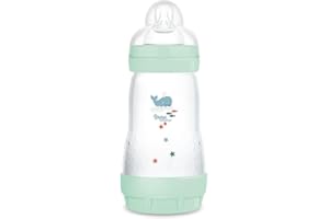 MAM Biberon Easy Start 260 ml, Biberon anticolica per allattamento misto, Riduce le bolle d'aria e il rischio di coliche, Accessori neonati 2+ mesi autosterilizzanti e con tettarella misura 2, Verde