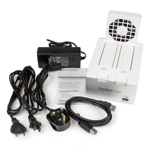StarTech.com USB 3.0 Dual SATA/SSD Festplatten Dockingstation mit USB Schnelllade-Hub, UASP-Unterstützung und Lüfter – Weiß - 5