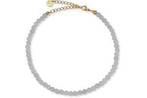 GD GOOD.designs EST. 2015 Cavigliere da donna con perle di giada 4 mm - Impermeabile - Cavigliera in pietra naturale colorata con chiusura regolabile in oro 18 carati