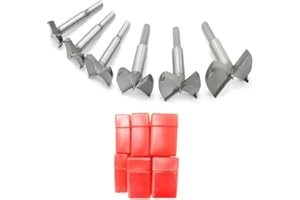 Meichoon Wiertła do drewna 30-60 mm 6 szt. Forstner zestaw wierteł do wiercenia płaskiego skrzydła zawias wiertło do drewna z węglików spiekanych ze stali szybkotnącej z okrągłym chwytem DC02A