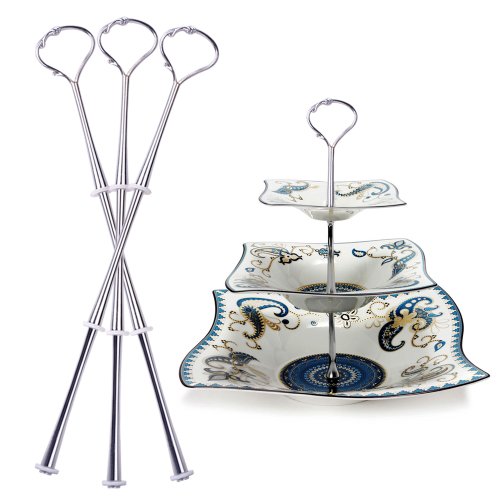 3 Set silbern Metallstange Mittellochausstech bis 3 Etage fuer Hochzeitstorte Etagere Tortenstaender Tortenhalter Torten #49 - 5