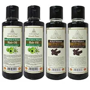 Khadi Pure Amla Bhringraj & Shikakai Hair Oil, 210 ml (Pack of 4)
