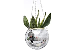 KTW1A3 15cm Planteur de Boule de Disco,Pot de Fleurs Boule à Facettes avec Chaîne et Corde en Macramé, Boho Macramé Plante Cintre pour Intérieur Extérieur Maison Jardin Jardinière Décor