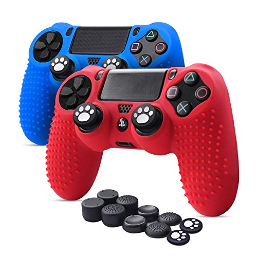 6amLifestyle Cover Skin Controller PS4 Dualshock in Silicone Antiscivolo, 2 Cover Controller PS4 (Rosso + Blu) + 10 Gommini per Le Levette Analogiche per Joystick PS4 / PS4 PRO / PS4 Slim
