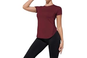 Weardear Sport T-Shirt Damen Rundhalsausschnitt Workout Tops Kurzarm Atmungsaktive Mesh Seiten Laufen Yoga Top