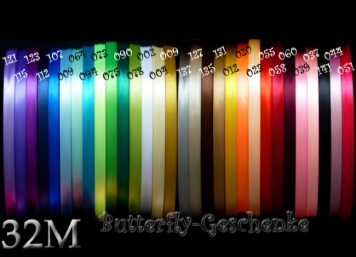 32m Rolle Satinband 6mm (002 weiß) // Schleifenband einseitiges Hochzeit Taufe Deko Band Dekoband Geschenkband 7mm 5mm