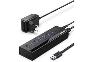 UGREEN Hub USB 3.0 à 7 Ports Multiport Type A 5Gbps Bloc Alimentation 5V 2A Câble de 1M Compatible avec Souris Clavier Disque Dur, PC PS5 Xbox Series, Windows MacOS Linux