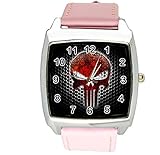 taport® Punisher Quarz Square Armbanduhr Pink Echt Leder Band + Gratis Ersatz Batterie + Gratis Geschenkverpackung