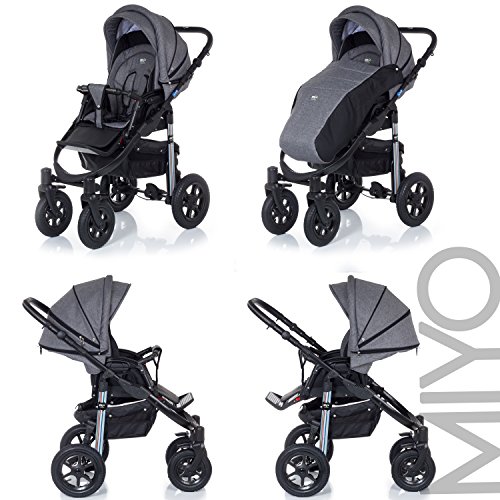 My Junior+® Miyo 3in1 Kombikinderwagen Komplettset bis zum 4.Lebensjahr—3 Years Guarantee—+Autositz (11-Teile-Megaset) Premium Kinderwagen - 3