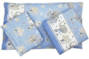 BIANCALUNA MARENA BIANCALUNA Completo Lenzuola Culla Lettino In Flanella Di Puro Cotone Set 3 pezzi (Turi Celeste)