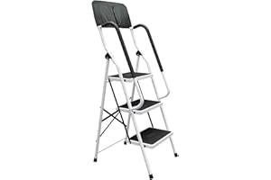 DAWNYIELD Escabeau Pliant en Acier à 3 Marches Antidérapant avec Main Courante de sécurité Marchepieds Rrobustes pour Adultes Maison, Cuisine Extérieur - 3 Marches