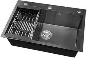 FANMURAN Lavello Cucina Lavello in Acciaio Inox 304 Lavandino Cucina Multifunzione con 3 Fori Lavello da Incasso a 1 Vasca (55 * 45 cm, Nero)