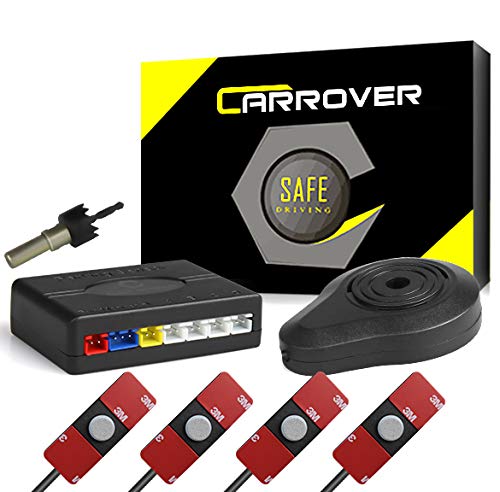 CAR ROVER Sensor Aparcamiento Kit 4 13mm Sensor Marcha Atras con Zumbador Bibi Alarma de Sonido (Plata)