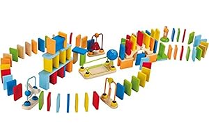 Hape Domino-Set aus Holz | Preisgekröntes Set aus Dominosteinen für Kinder, 107 stabile Dominosteine für vergnügliches Bauen und Stapeln