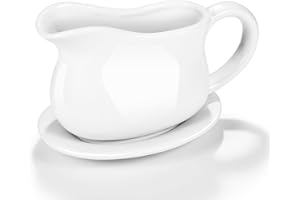 Gravy Boat, Sauce Boat 18 oz Gravy Bowl with Tray, Ceramic Serving Dish for Sauces, Dressings and Creamer with Large Handle, Designed for Microwave Safe Omesata