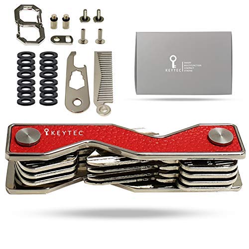 Compact Key Organizer Smart Key Holder by KEYTEC?Leather Silver Rim?Multitool Includes Bottle Opener Comb S-Clip Hook Expansion Accessory?Enhanced Frame