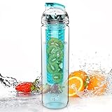 Tritan - Botella de 800 ml con Infusor de Esencia de Frutas - Color Azul Turquesa