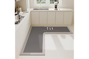 Treer Kitchen Rug Kitchen Floor Mat L-shaped Non Slip Washable Waterproof Anti-Fatigue Standing Mat Diatom Mud Long Carpet for Hallway Sink Laundry Office Entryway (Kitchen tableware,70x70x45cm)