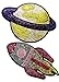 Produktbild Iron on Aufnäher Glitzer Patches Bestickt Set groß für Jacken Bügel-Applikation-Bild-Flicken Stickerei Aufbügler Zum aufbügeln „ 2 er Set Planet 15x11cm Rakete 16 x 7 cm „