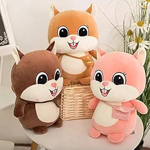 Youwish Cute Looking Black/Chocolate/Pink/Brown Squirrel Soft Toy for Kids Boys Girls Big Small Size Wild Animal (35cm Squirrel)(Random Color Available)(Quantity1)