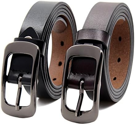 Set of 2 Women's Genuine Cowhide Leather Belt Ladies Vintage Casual Belts for Jeans Shorts Pants Summer Dress for Women With Alloy Pin Buckle By ANDY GRADE (Style 2)