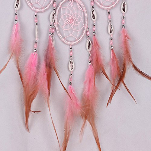 Demiawaking Schön Handwerk Dream Catcher Traumfänger mit Federn fuer Haus Schlafzimmer, Garten, Fenster, Wand ,Auto usw. Hängende Dekoration,und als Geschenk (Pink) - 5