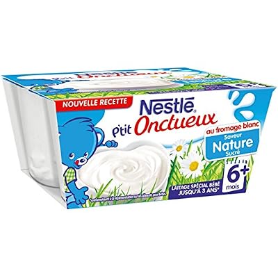 Nestlé Bébé P'tit Onctueux au Fromage Blanc Nature sucré - Laitage dès 6 Mois - 4 x 100g - Lot de 6