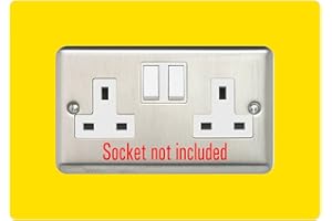 EWOLDS Double Socket Surround, Square Acrylic Back Panel Finger Plate, Decorative Frame for Neat and Tidy Finish, Font Colour:Yellow