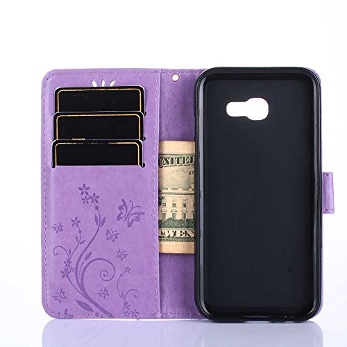 Samsung Galaxy A5 ( 2017 ) Hülle, Samsung Galaxy A5 ( 2017 ) Schutzhülle, Alfort 3 in 1 Lederhülle Fashion Design Premium PU Leder Hohe Qualität Tasche Case Cover Kasten Abdeckung Wallet für Samsung Galaxy A5 ( 2017 ) 5.2″ Smartphone Funktion Standfunktion Unterstützte Telefone und Magnetverschluss mit Schmetterling ( Helles Lila ) + Alfort Schwarz Stylus Pen - 5