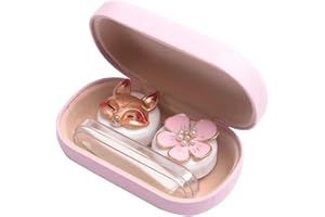 RAIN HOUSE Caja de lentes de contacto de viaje, Portatil Estuche Lentillas Kit, Linda Dibujos Animados Estuche para Gafas y Lentillas, Perfecto para Al Aire Libre en Casa (Rosado Caja Zorro)