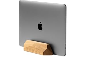 OAKYWOOD Pionowy stojak na laptopa - Regulowana drewniana stacja dokująca na biurko, Kompatybilny z MacBookami Pro, MacBookami Air, iPadami, Ręcznie wykonany z Drewna Dębowego