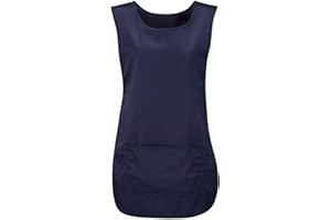 ESHOPPINGWAREHOUSE Ladies Plain Pocket Apron Womens Cleaning Catering Sleeveless Vest Top Tabard Navy Medium
