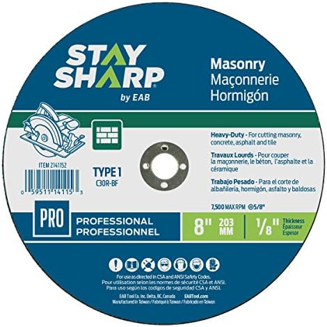 EAB Tool 2141152 8" x 1/8" Standard Masonry Flat Wheel-Type 1 Professional Abrasive