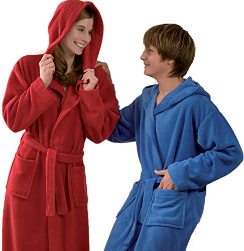 Betz Kinderbademantel Bademäntel Jungen Mädchen mit Kapuze Uni Größen 128 - 176 Farben blau und rot, Größe 164 blau